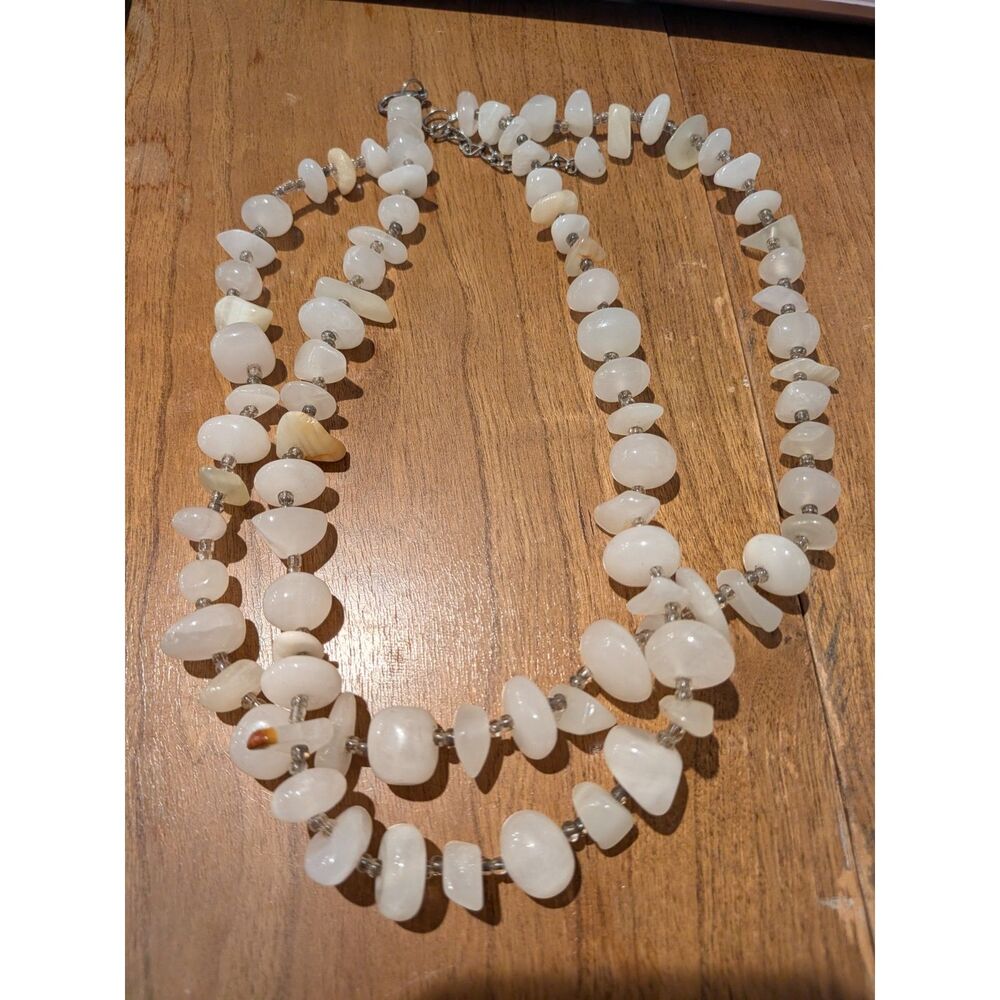 White Stone Chip Double Strand Beaded Necklace